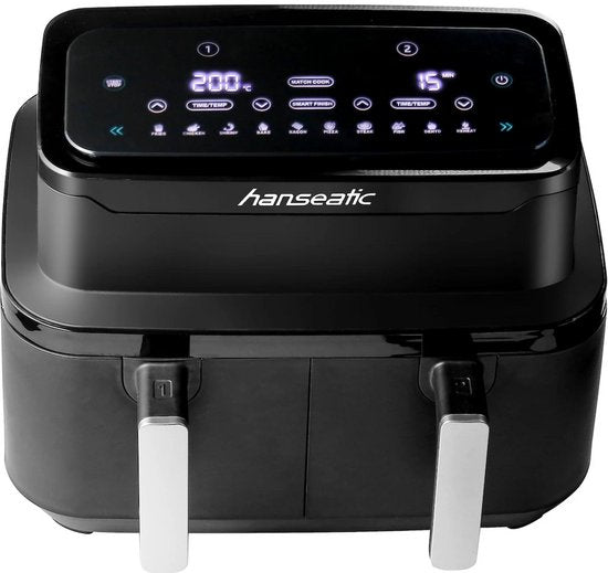 Hanseatic Heißluftfritteuse - 9L – Dual Zone mit 2 Schubladen – 10 Programme – Trocknungsfunktion