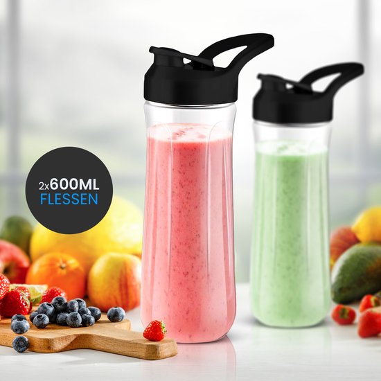 KitchenApp Blender to go - Retro-Mixer - Smoothie-Maker - Inklusive zwei Bechern und diversem Zubehör - Schwarz