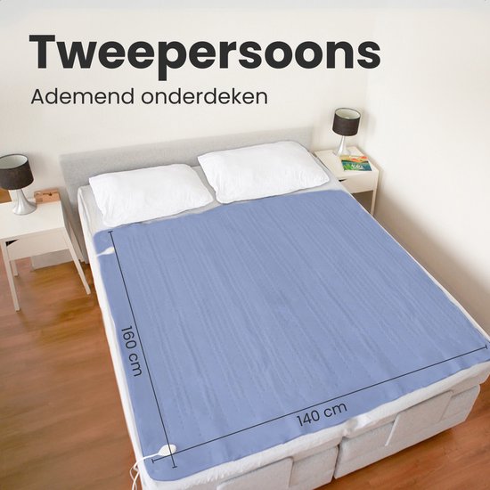Auronic Elektrische Unterbettdecke - 160x140cm - 2 Personen - mit Eckgummis und 2 Reglern - Heizdecke - Blau