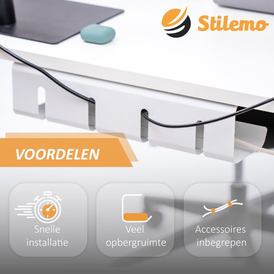Stilemo Cable Tray Desk 2 Piece - Kabelhalter 43 CM - Kabelorganisator 5 KG Tragfähigkeit - Weiß