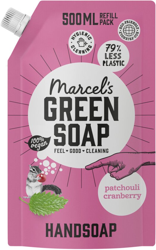 Marcel's Green Soap Handseife Nachfüllpackung – Patchouli & Cranberry – 6 x 500 ml