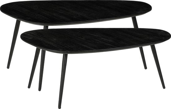 Mica Decorations Jailey Beistelltisch - 2er-Set - L84 x B39 x H39 cm - Recyceltes Holz - Schwarz