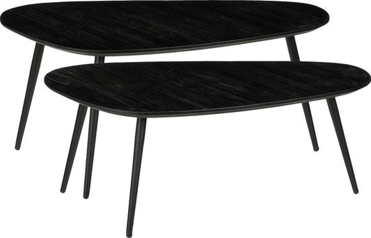 Mica Decorations Jailey Beistelltisch - 2er-Set - L84 x B39 x H39 cm - Recyceltes Holz - Schwarz