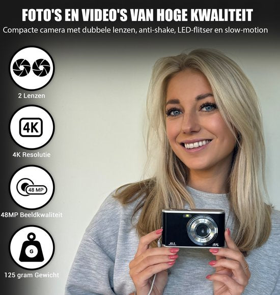 K&L Digitalkamera 4K - Fotoapparat - Fotokamera - Kompaktkamera - Vlog-Kamera - Für Kinder - Inklusive 64GB - NL Software