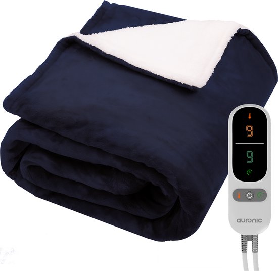 Auronic Electric Blanket - Wärmedecke - Sherpa Fleece - 9 Wärme- und Timer-Einstellungen - Decke - 200x180 - 2 Personen - Blau