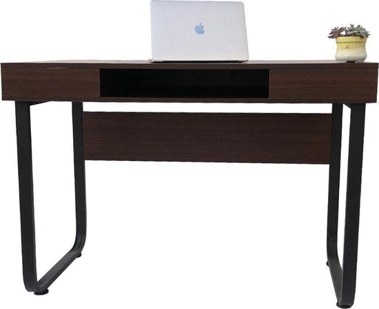 Schreibtisch Computertisch Stabil - Laptop Schreibtisch - Industrie Vintage - Schwarzes Metall Braunes Holz