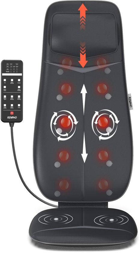 RENPHO Shiatsu-Massagekissen - Vollständige Rücken- und Nackenmassage - Mit Wärme und Vibration - Einstellbare Zonen und Intensität - Automatische Höhenerkennung - Geeignet für jeden Stuhl - Ideal für zu Hause oder im Büro