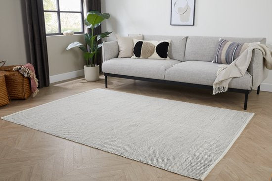 Lifa Living Teppich - Wolle & Baumwolle - Gewebt - 160x230 cm - Skandinavisches Design - Schwarz/Weiß