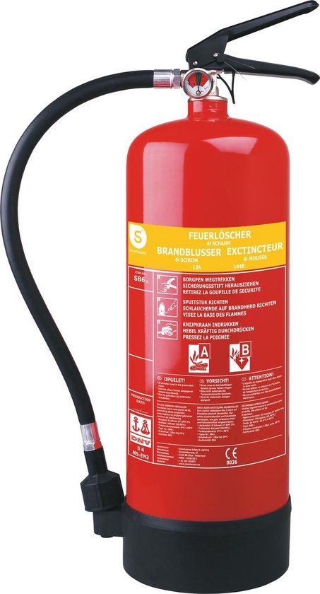 Smartwares 10.015.05 Feuerlöscher - 6 Liter - Schaum - Inklusive Aufhängevorrichtung - Brandklasse AB - BSI zertifiziert