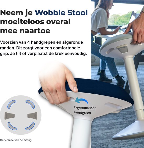 Backerz Wobble Hocker - Ergonomische Wobble Stuhl Höhe 55-80cm - Balance Hocker - Saddle Hocker Blau