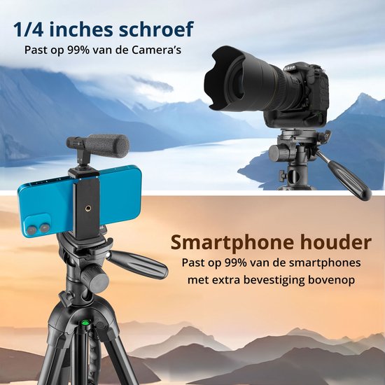 Studio ME Telefonstativ - 179 cm - Kamerastativ - Schwarz - Einbeinstativ - Stativ Smartphone - Telefonhalterung - Stativ Iphone - Stativ Telefon / Kamera / DSLR