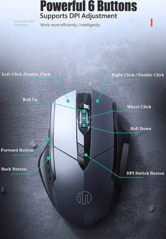 Techvavo® Kabellose Laptop-Maus – Computermaus – Wiederaufladbare Maus – LED-Beleuchtung – Leise kabellose Maus – Für Gaming geeignet – Schwarz