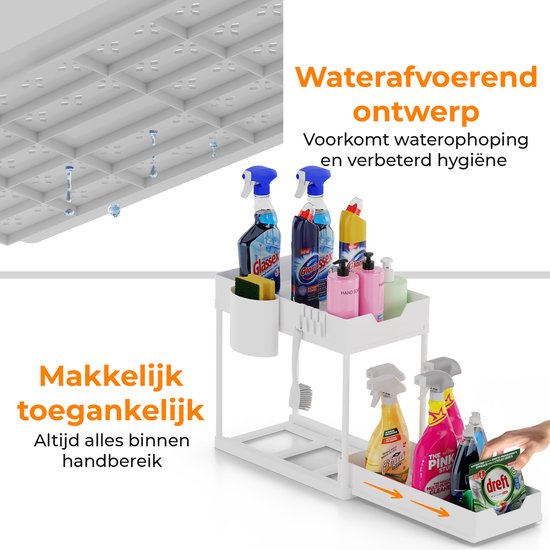 Posity Sink Cabinet Organizer - Kitchen Cabinet Organizer - Sliding Drawer - Cabinet Organizer - Bathroom Organizer - Countertop Organizer - 2 Pull-out Drawers - White