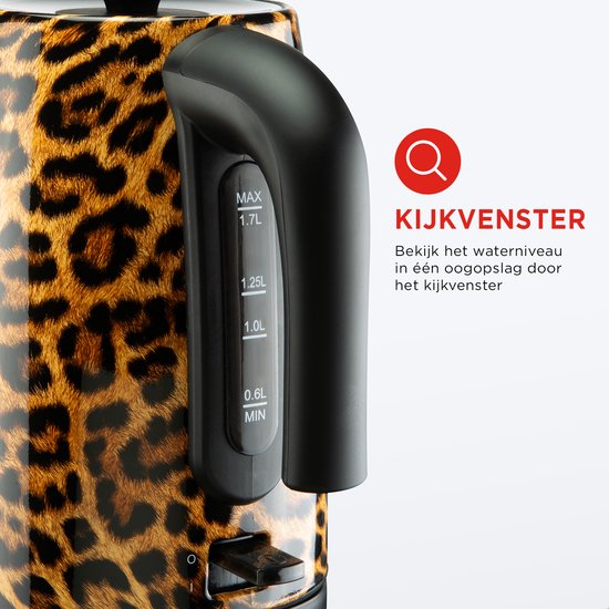 Bourgini Trendy Panther Kettle - Stilvoller Wasserkocher mit Panther-Print für moderne Küchen