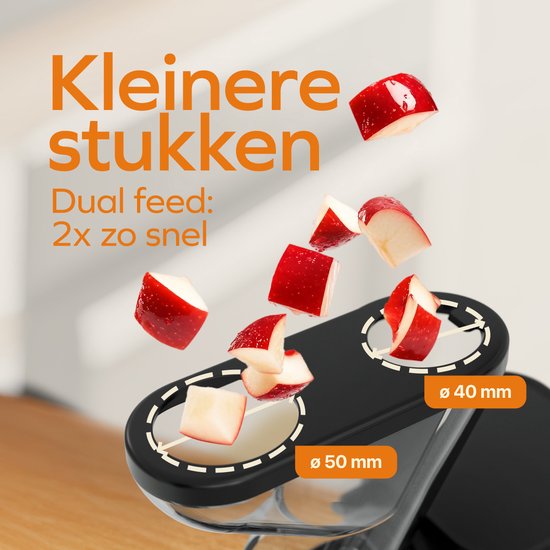 KitchenBrothers Slowjuicer - Mini-Entsafter - Gemüse- und Obstpresse - 40 mm und 50 mm Einfüllöffnung - 400 ml - Schwarz