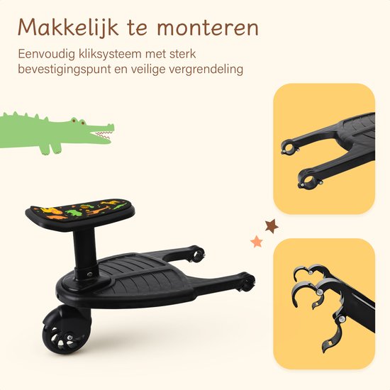 Safari Aufsitzbrett - Einzelrad - Für horizontale Achse mindestens 23 cm - Durchmesser max. 2,5 cm - Schwarzer Kunststoff & Metall - Wendig & Universell - Ideal für Kleinkinder