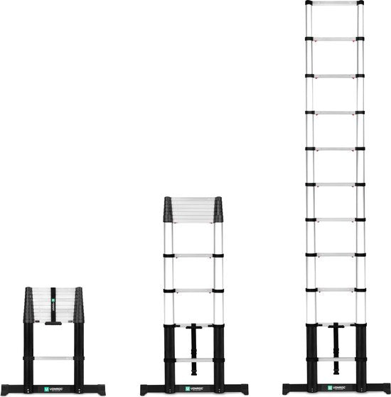 VONROC PRO Teleskopleiter - 3,20 Meter - zugelassen nach EU- und NL-Sicherheitsnormen - soft close - integrierte Wandhalterungen und Querstange für mehr Halt und Sicherheit