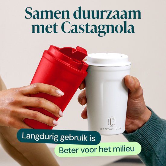 Castagnola Thermos Cup - Kaffeebecher To Go - Reisebecher für Kaffee und Tee - Teebecher - 380 ML - Edelstahl - Rot