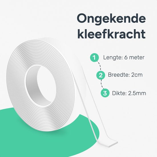 Doppelseitiges Klebeband extra stark - 6 Meter - 3cm breit - Wasserdicht und wiederverwendbar - Montage - Nano - Klebeband - DIY - Transparent