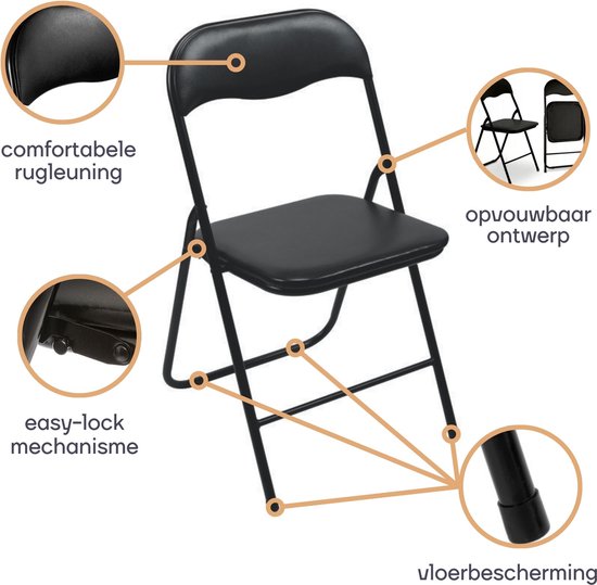 Perel Klappstuhl, klappbar, wetterfest, maximal 150 kg, Veranstaltungen, Meetings, kleinere Räume, schwarz