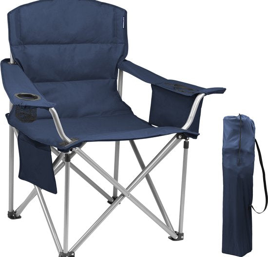 TRVLMORE Campingstuhl - klappbar - XL - Komfortabler Klappstuhl - 150 kg Belastbarkeit - Getränkehalter - Kühlfach - Angelstuhl - Klappstuhl - Blau