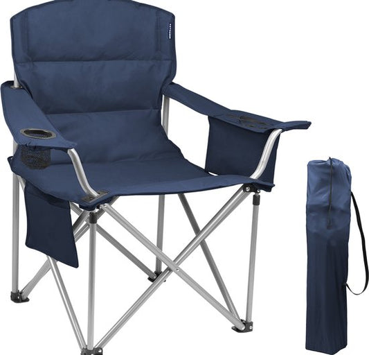 TRVLMORE Campingstuhl - klappbar - XL - Komfortabler Klappstuhl - 150 kg Belastbarkeit - Getränkehalter - Kühlfach - Angelstuhl - Klappstuhl - Blau