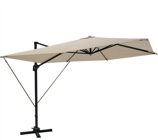LifeGoods Sonnenschirm - 300x300 cm - neigbar - 7 Ständer - wasserdicht - mit Bezug - Taupe