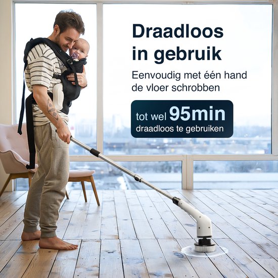Samako Elektrische Reinigungsbürste - IPX6 Wasserdicht  - 9 Aufsätze - Kabellos - Bis zu 135 cm Reichweite