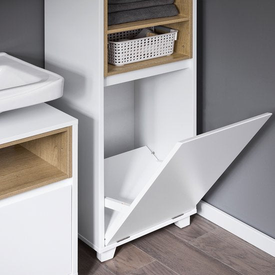 SoBuy Badezimmerschrank - Mit Wäschekorb – BZR146-W – Weiß