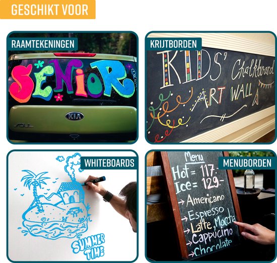 NAPI 12 Fenstermarker - abwaschbar - Kreidemarker für Tafel und Fenster - umkehrbare Spitze 3-6 mm - Whiteboard-Marker - Whiteboard-Marker - Kreidemarker - Glasmarker - Kreidemarker - Porzellan - Glas - 12 Farben