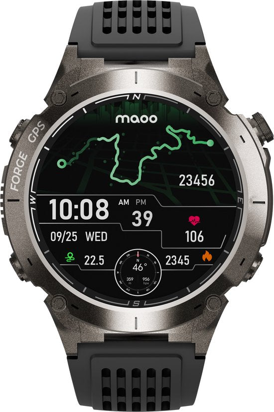 Maoo FORGE - GPS Smartwatch Herren - 1.43" AMOLED Display - 3 Bänder - GPS (5 Satelliten) - Klingelfunktion - 730mAh Akku (lange Akkulaufzeit) - 170+ Sportmodi - Herzfrequenz, Blutdruck, SpO2, Schrittzähler - Kompass, Taschenlampe - 1 ATM Wasserdicht - Gu