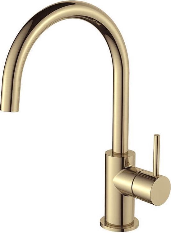 Regn Luxus-Küchenbatterie mit ColdStart - Energieeffizient und elegant - Hoher Auslauf (31,5 cm) - Gebürstetes Gold