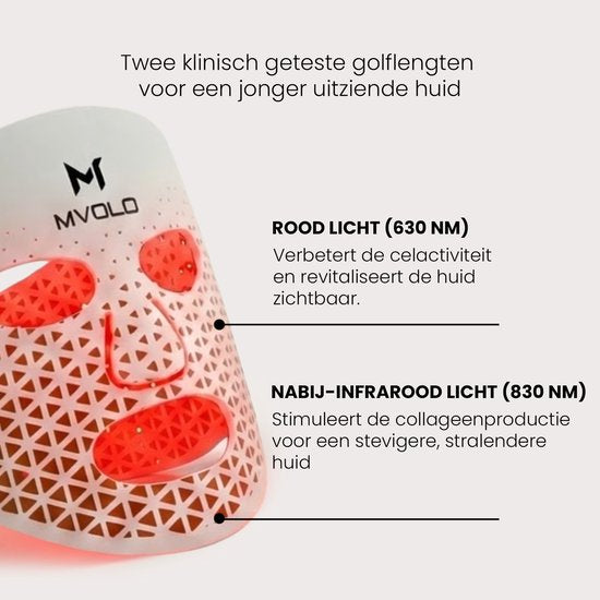 Mvolo® LED-Gesichtsmaske - Professionelle Rotlicht-Therapie-Maske mit Halsmaske - Infrarot-Lichtmaske 4 Wellenlängen - Kabellos - Hautpflege