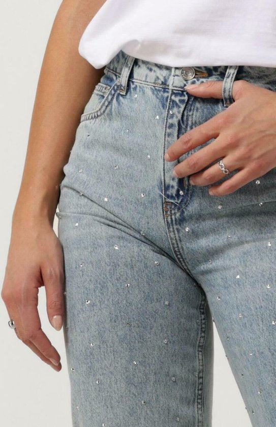 Bunte Rebel Jones Strass Mid Rise Straight Leg Denim Hosen - S