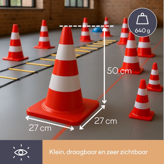 Perel Absperrkegel, zur Abgrenzung von Bereichen, rot/weiß, für den Freizeitbereich, 50 cm