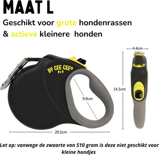 By Cee Cee Hundeleine 8 Meter - Leine für Hunde bis 50KG - Schwarz - Reflektierende Leine - Stabiles robustes Material - Reibungsloses Auf- und Abwickeln