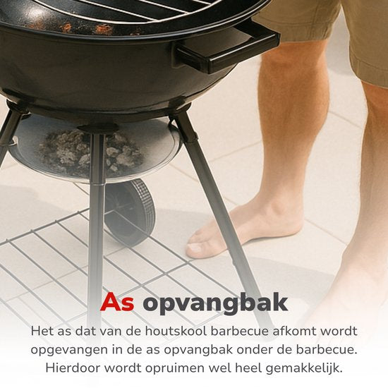alpina Charcoal BBQ - Kugelgrill Ø43 cm - Grill mit Deckel und Rädern - Integriertes Belüftungssystem - Herausnehmbare Aschenschale - Schwarz