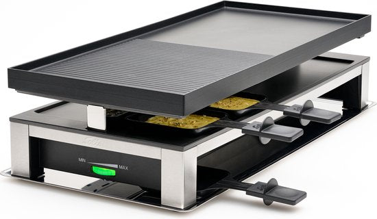 Solis 3 in 1 Tischgrill 7911 Gourmet Set 10 Personen - Raclette Gourmet Set - Backblech Gourmet - Silber/Schwarz