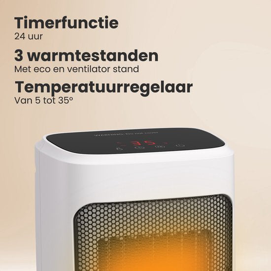 Auronic Heizlüfter Digital - Keramik-Heizgerät - Tragbar - 2000W Heizgerät - Weiß