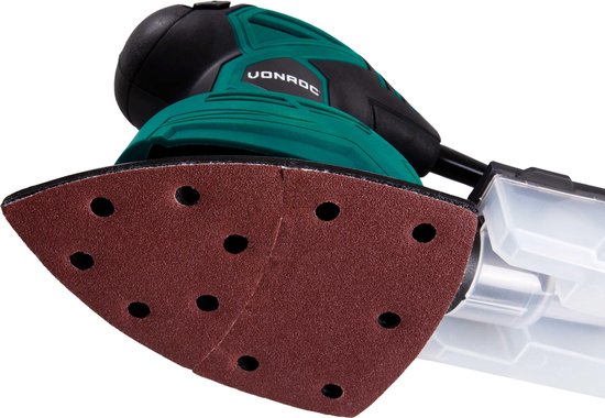 VONROC Multischleifer - Handschleifer - 130W - Mit Staubauffangbox & 6 Stück Schleifpapier