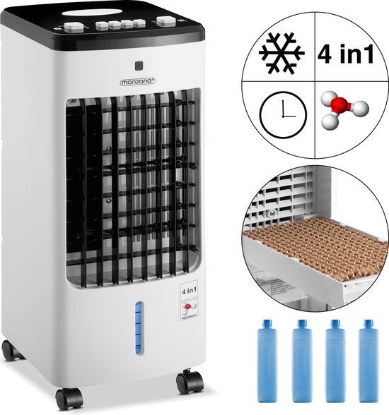 Monzana Mobile Air Conditioning Fan - 4 Funktionen 3.5L - Weiß Schwarz