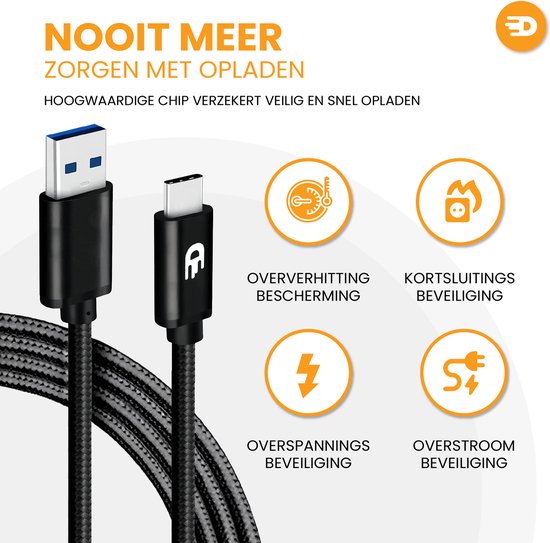 Drivv. USB zu USB C Kabel - Schnellladegerät - USB C Daten- und Ladekabel - 3 Meter - Geeignet für Samsung, iPhone 15 & mehr - Schwarz