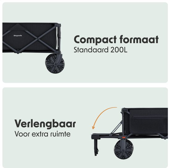LifeGoods Wagon - Faltbarer Wagen - 130KG - 200L - faltbar - mit Schutzhülle - Schwarz
