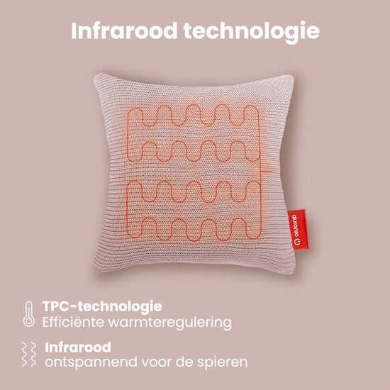 Auronic Heat Pillow - Gestrickt - 45x45 CM - Kabelloses Wärmekissen - Wiederaufladbar - Elektrisches Kissen - Infrarot - Pink
