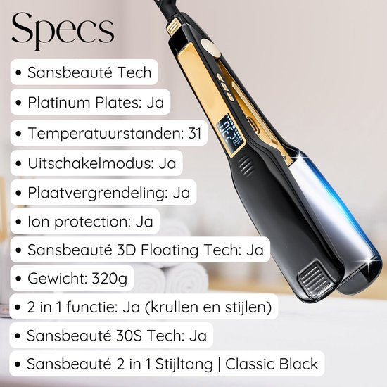Sansbeauté® Professionelles Glätteisen - 2 in 1 - Lockenstab - Haarglätter - Schnelles Aufwärmen - 80℃ bis 230℃ - Glätten & Locken - ION-Technologie