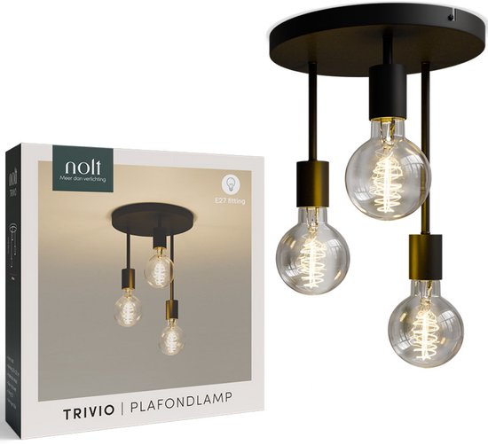 Nolt Ceiling Lamp - Deckenleuchte - 3x E27 Lampe - Industrial - ⌀ 28cm - Schwarz