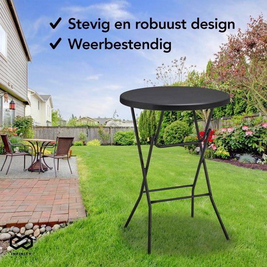 Infinity Goods Stabiler schwarzer Stehtisch - Partytisch - Stabil und wetterfest - klappbar - 80cm x 110cm - Party - 1 Stück - Schwarz
