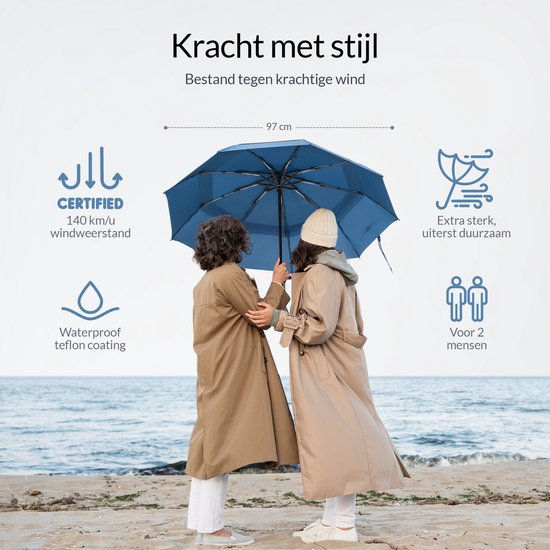 Nohrd Sturmschirm - Blau - Regenschirm faltbar - Winddurchlässig - 140 km/h - Sturmschirme - Automatisches Auf- und Zusammenfalten - Regenschirme - Inkl.