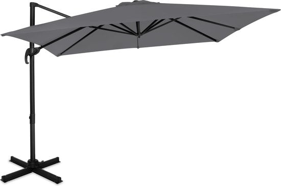 VONROC Premium Ampelschirm Pisogne - 300x300cm - Inkl. Kreuzfuß & Schutzhülle - Quadratischer Sonnenschirm - 360° drehbar - Neigbar - UV-beständiges Tuch - Grau