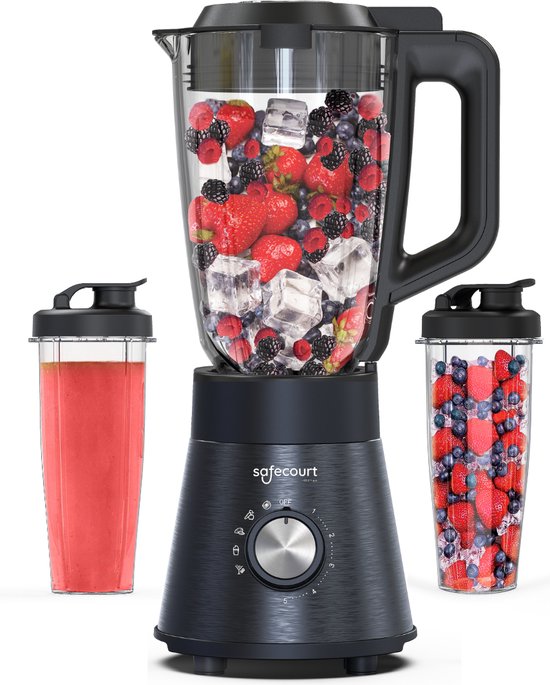 Safecourt Kitchen Hochleistungsmixer - 5 automatische Programme - Smoothie-Maker - 1300 Watt - Schwarz